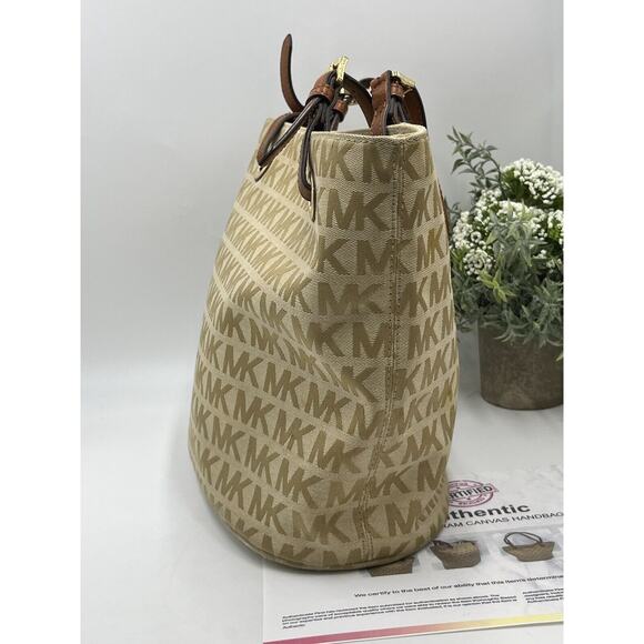 Michael Kors Authenticated Jet Set Canvas Leather 38t2xttt2j Beige Brown Tote - Picture 4 of 15